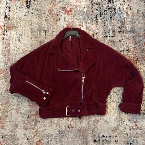 Free people burgundy corduroy zip dolman Moto jacket